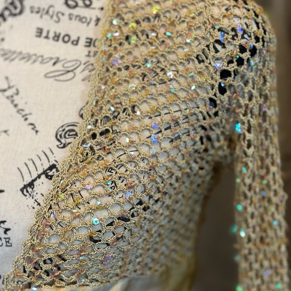 intuitions Gold with Iridescence Sequin Cardigan shrug size xsmall - Picture 12 of 13